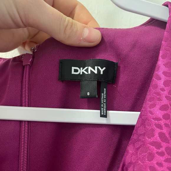 DKNY Cheetah Print Dress with slit, Wine or Dark Mauve | Size 8 - Picture 5 of 9